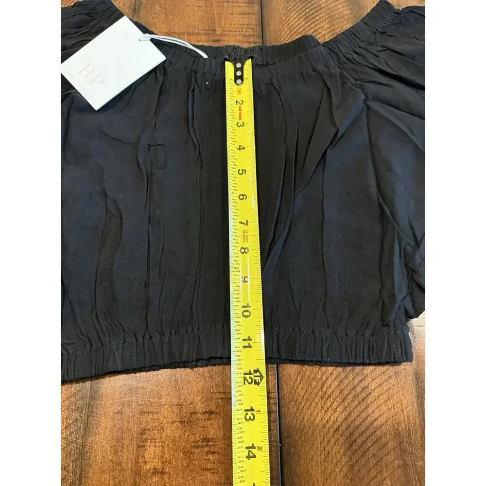 Rachel Parcell Off Shoulder Crop Top - Wash Crepe Black - Size Large   MSRP $89 - Picture 7 of 8
